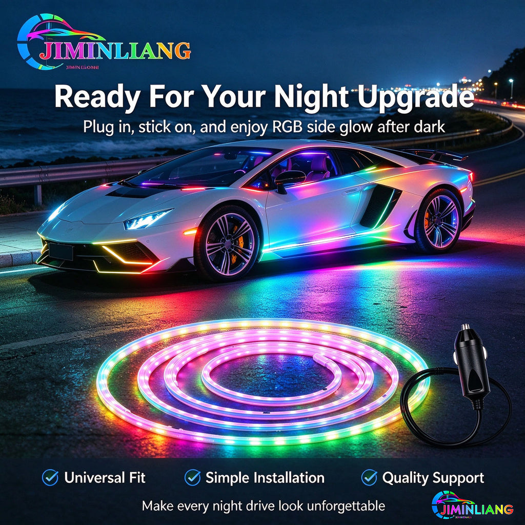 Car Underglow Lights, RGB LED Strip Light, Side Skirt Light, 12V, Cigarette Lighter, No Wiring, Neon Light, Dreamcolor， RGB Car Side Skirt Underglow Lights, Dreamcolor Flowing LED Strip Light, Waterproof Neon Light for All Cars SUV Truck Off-Road