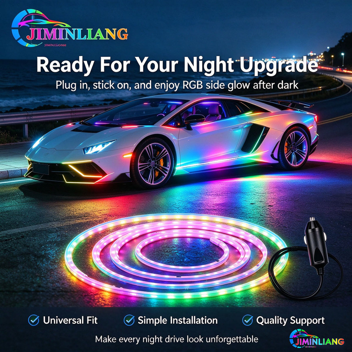Car Underglow Lights, RGB LED Strip Light, Side Skirt Light, 12V, Cigarette Lighter, No Wiring, Neon Light, Dreamcolor， RGB Car Side Skirt Underglow Lights, Dreamcolor Flowing LED Strip Light, Waterproof Neon Light for All Cars SUV Truck Off-Road