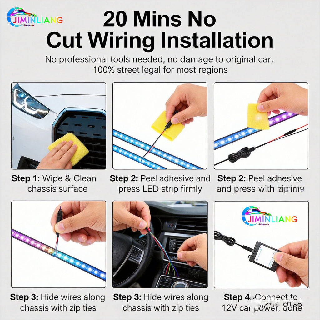 RGB Car Underglow LED Strip Light Kit - App + IR Remote Dual Control, 16 Million Custom Colors, Music Sync Mode,12V Universal No Cut Wiring For All Cars SUV Truck， Flexible Silicone RGB Car Underglow LED Light Strip Kit Universal For Sedan SUV EV,