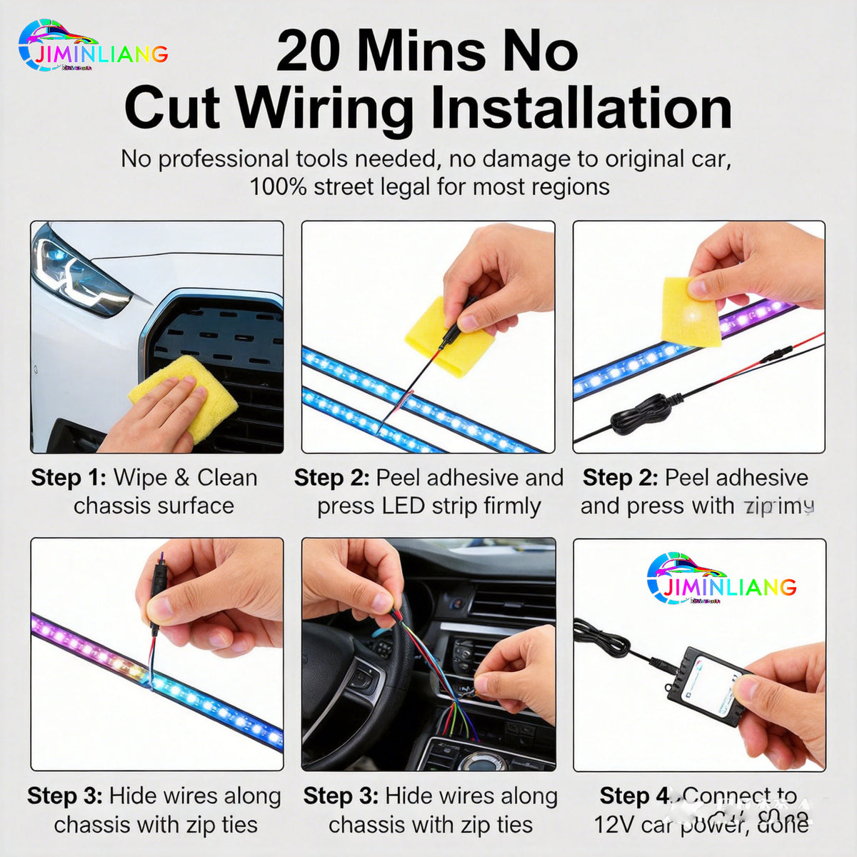 RGB Car Underglow LED Strip Light Kit - App + IR Remote Dual Control, 16 Million Custom Colors, Music Sync Mode,12V Universal No Cut Wiring For All Cars SUV Truck， Flexible Silicone RGB Car Underglow LED Light Strip Kit Universal For Sedan SUV EV,