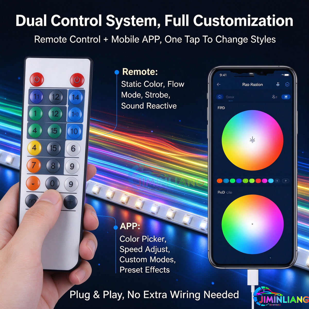 RGB Dynamic Chase Flow Car Hood Light Strip, APP & Remote Control Start Scan LED Engine Hood Strip Light,1.5M Dynamic RGB Car Hood LED Light Strip, IR Remote Control Flowing Scan Hood Light, Waterproof Flexible Neon Light Strip for Car Engine Cover Decor