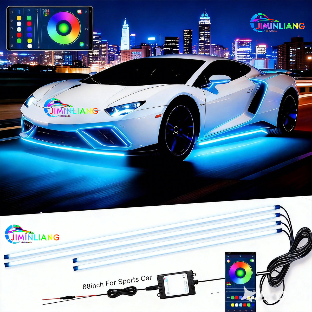 RGB Car Underglow LED Strip Light Kit - App + IR Remote Dual Control, 16 Million Custom Colors, Music Sync Mode,12V Universal No Cut Wiring For All Cars SUV Truck， Flexible Silicone RGB Car Underglow LED Light Strip Kit Universal For Sedan SUV EV,