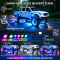 8 Pods RGB Rock Lights, 15 LED Per Pod Bluetooth App Control Music Sync Underbody Glow Light Kit, IP67 Waterproof Underglow Neon Light for Pickup Truck Off-Road SUV ATV， Offroad Truck Underbody Lights，