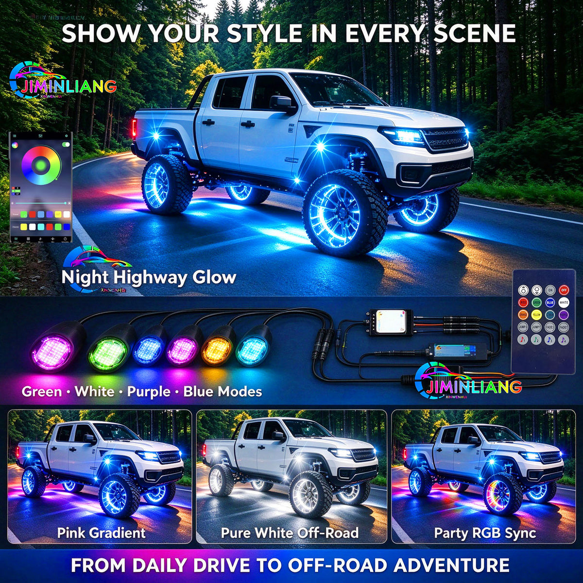 8 Pods RGB Rock Lights, 15 LED Per Pod Bluetooth App Control Music Sync Underbody Glow Light Kit, IP67 Waterproof Underglow Neon Light for Pickup Truck Off-Road SUV ATV， Offroad Truck Underbody Lights，