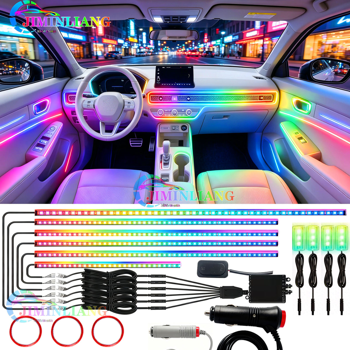 Car Interior Ambient Light, RGB Strip Light, Sound Active, App Control, Car Neon Light, RGB Car Interior Ambient Light Strip, Active Neon Atmosphere Light, Car Dash Door Footwell Light For All Vehicles, Sound Sync Music Mode LED Strip Light