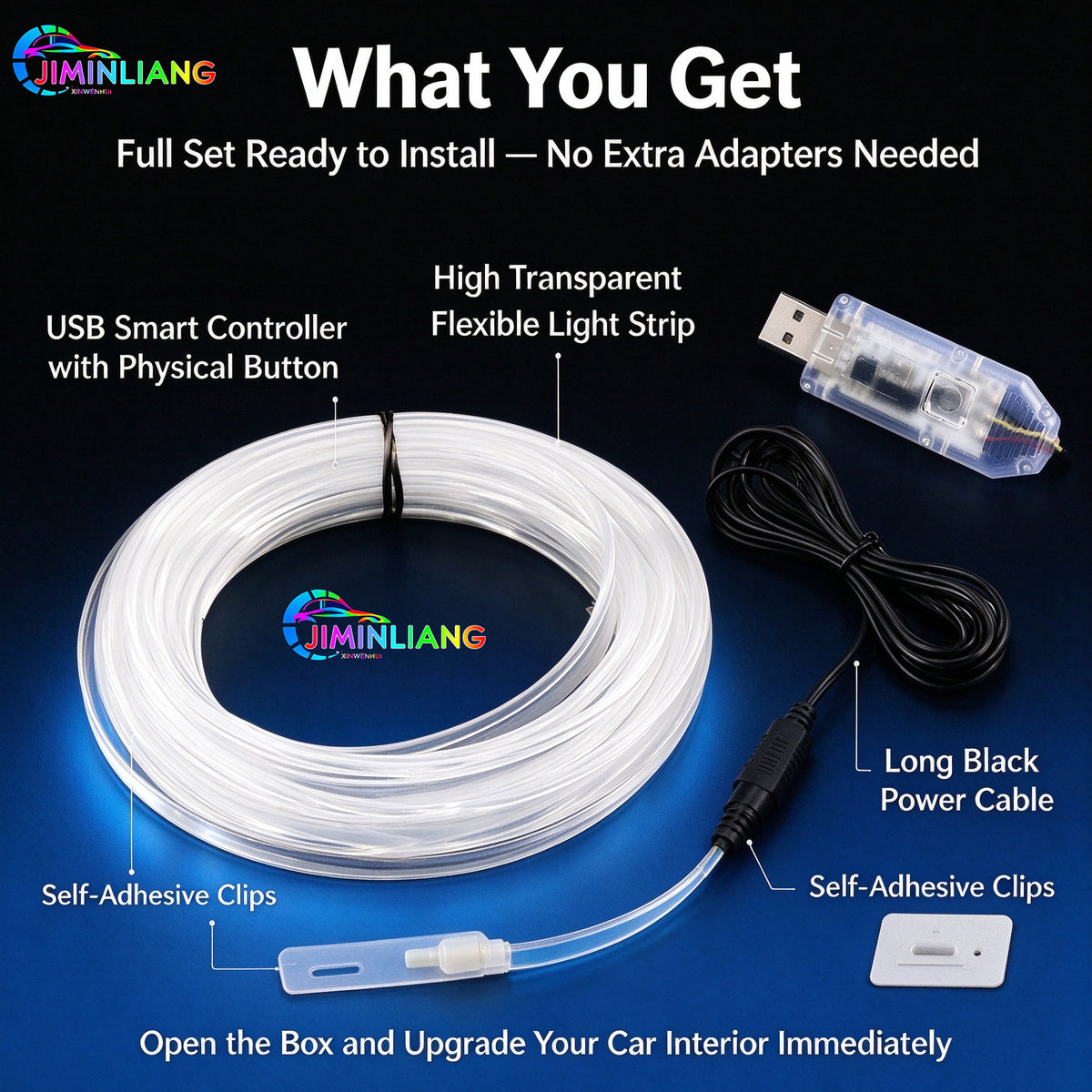 Car EL Wire Ambient Light, 3M USB Neon Strip Light, App & Button Control, Music Sync RGB 16M Colors, Flexible RGB EL Wire Car Atmosphere Light,Cuttable Interior Car Atmosphere Light, No Modification，Flexible Cuttable Light for Car Dashboard & Footwell