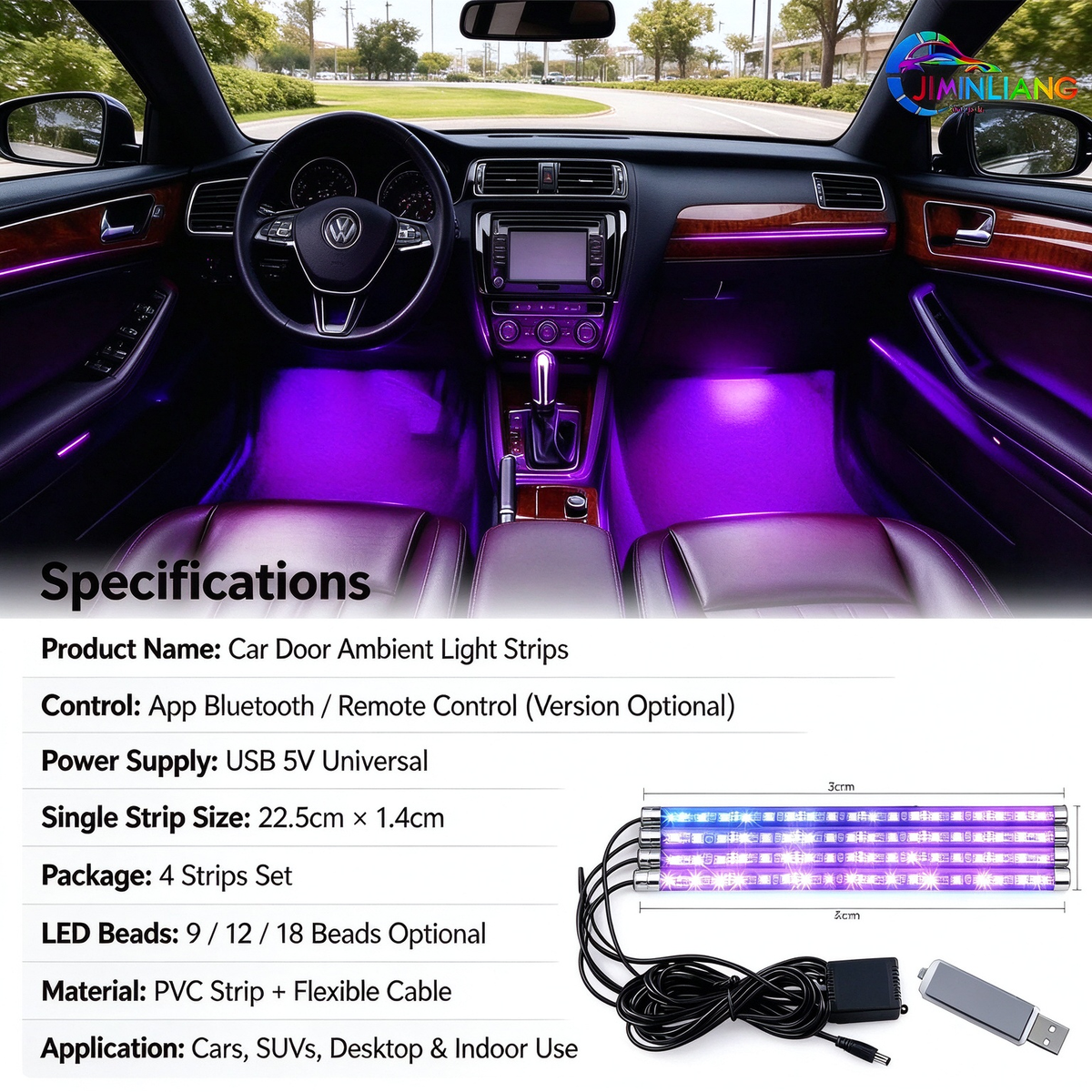 car interior lights, USB car ambient light, RGB car footwell lights, app control, music sync, 4 pcs，RGB Car Interior Lights, USB Powered Car Ambient Footwell Lights,