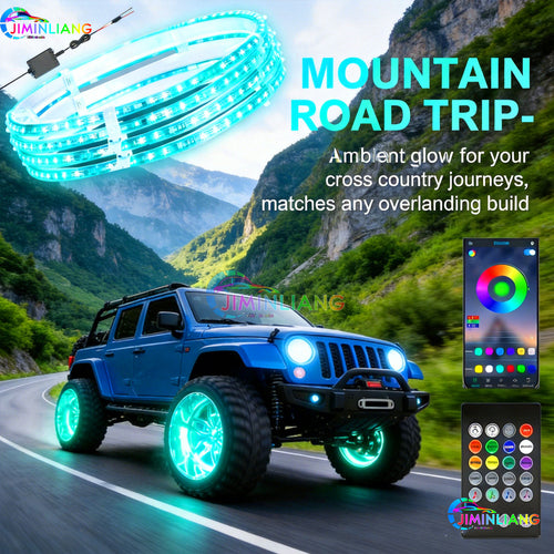 15 Inch RGB LED Wheel Ring Lights 4-Pack |  Neon Wheel Lights for Truck, Pickup, SUV, Car, Offroad  Universal Fit，Full Color LED Wheel Lights | App Controlled RGB 4-Wheel Kit， Cold Resistant Offroad Wheel Ring Lights with Music Sync