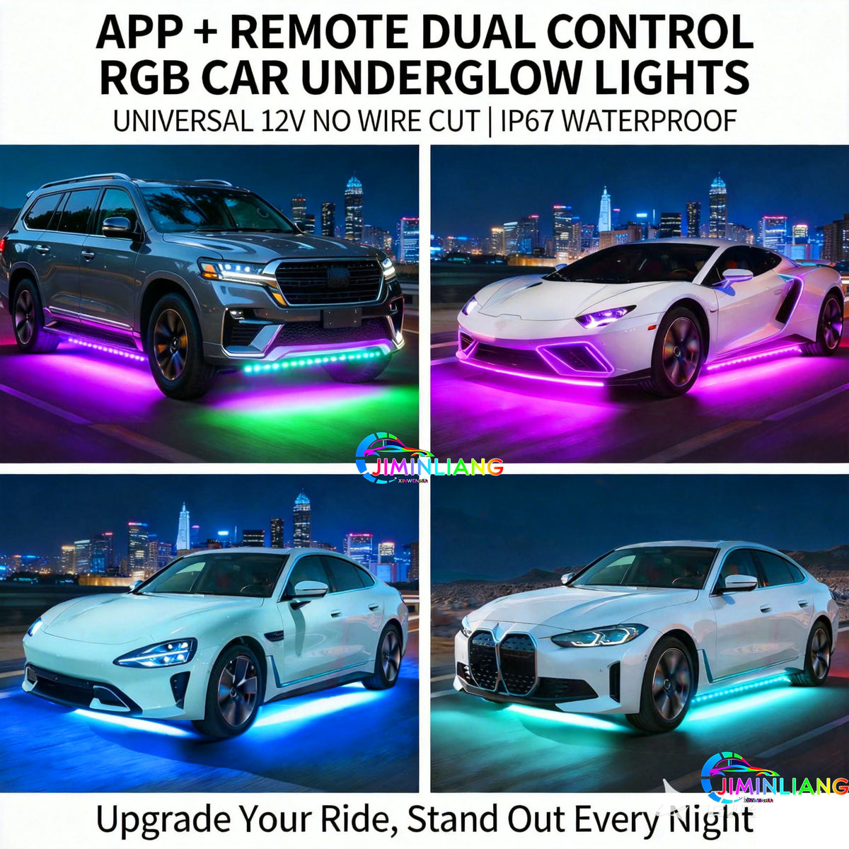 RGB Car Underglow LED Strip Light Kit - App + IR Remote Dual Control, 16 Million Custom Colors, Music Sync Mode,12V Universal No Cut Wiring For All Cars SUV Truck， Flexible Silicone RGB Car Underglow LED Light Strip Kit Universal For Sedan SUV EV,