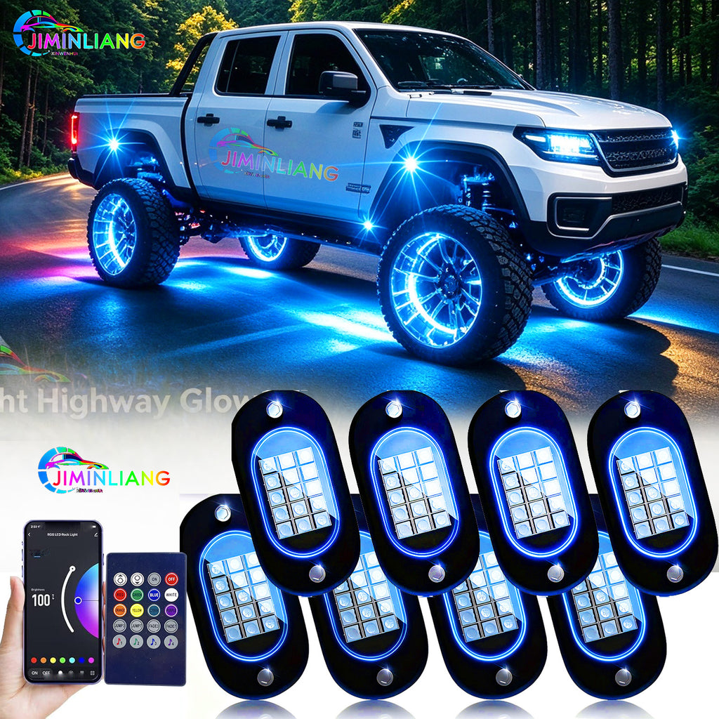 8 Pods RGB Rock Lights, 15 LED Per Pod Bluetooth App Control Music Sync Underbody Glow Light Kit, IP67 Waterproof Underglow Neon Light for Pickup Truck Off-Road SUV ATV， Offroad Truck Underbody Lights，