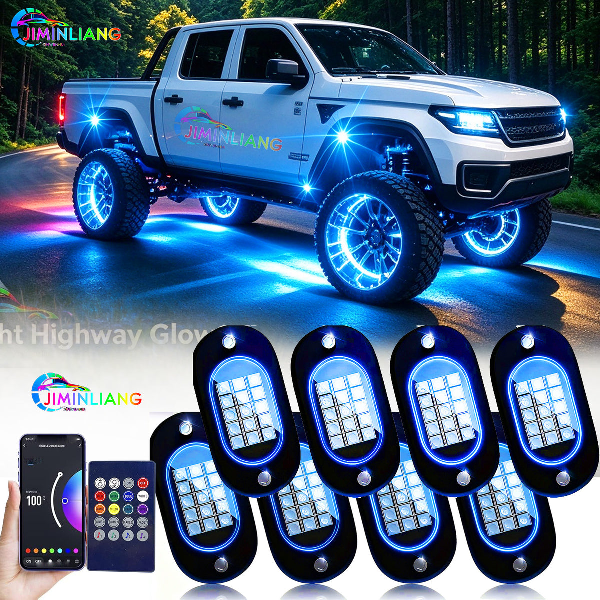 8 Pods RGB Rock Lights, 15 LED Per Pod Bluetooth App Control Music Sync Underbody Glow Light Kit, IP67 Waterproof Underglow Neon Light for Pickup Truck Off-Road SUV ATV， Offroad Truck Underbody Lights，