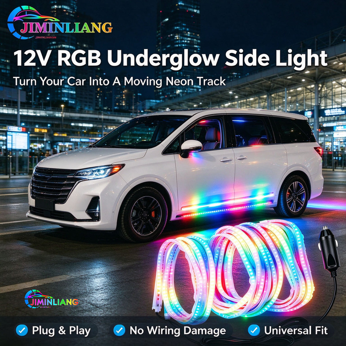 Car Underglow Lights, RGB LED Strip Light, Side Skirt Light, 12V, Cigarette Lighter, No Wiring, Neon Light, Dreamcolor， RGB Car Side Skirt Underglow Lights, Dreamcolor Flowing LED Strip Light, Waterproof Neon Light for All Cars SUV Truck Off-Road