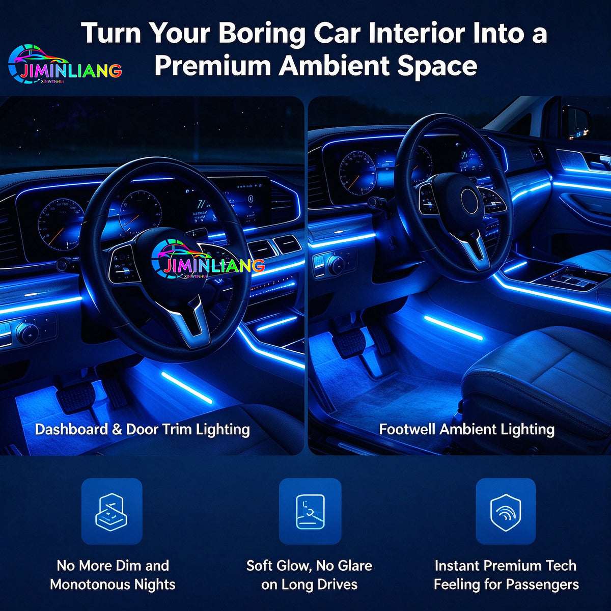 Car EL Wire Ambient Light, 3M USB Neon Strip Light, App & Button Control, Music Sync RGB 16M Colors, Flexible RGB EL Wire Car Atmosphere Light,Cuttable Interior Car Atmosphere Light, No Modification，Flexible Cuttable Light for Car Dashboard & Footwell