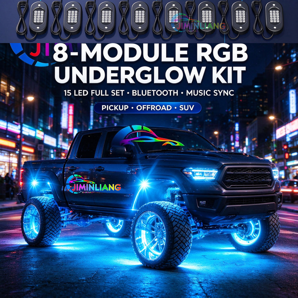 8 Pods RGB Rock Lights, 15 LED Per Pod Bluetooth App Control Music Sync Underbody Glow Light Kit, IP67 Waterproof Underglow Neon Light for Pickup Truck Off-Road SUV ATV， Offroad Truck Underbody Lights，