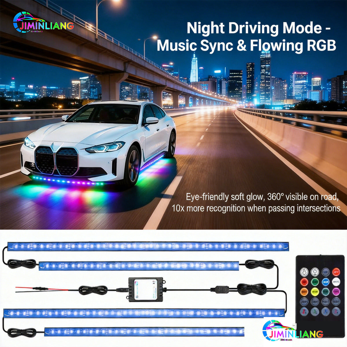 RGB Car Underglow LED Strip Light Kit - App + IR Remote Dual Control, 16 Million Custom Colors, Music Sync Mode,12V Universal No Cut Wiring For All Cars SUV Truck， Flexible Silicone RGB Car Underglow LED Light Strip Kit Universal For Sedan SUV EV,