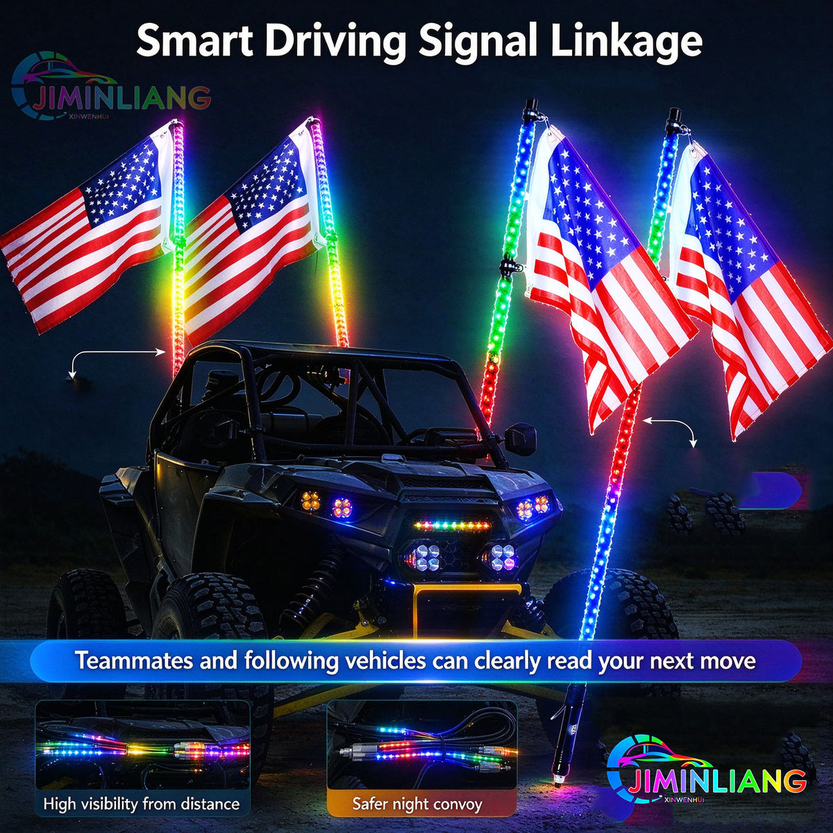 3FT LED Whip Flags with RGB Chasing Lights, Pcs Flexible LED Whip Flags RGB Chasing Light Kit,,  RGB LED Whip Light Flag Kit ,  App + RF Remote,IP67 Waterproof LED Lighted Whip  for Off-Road ATV UTV Buggy Pickup