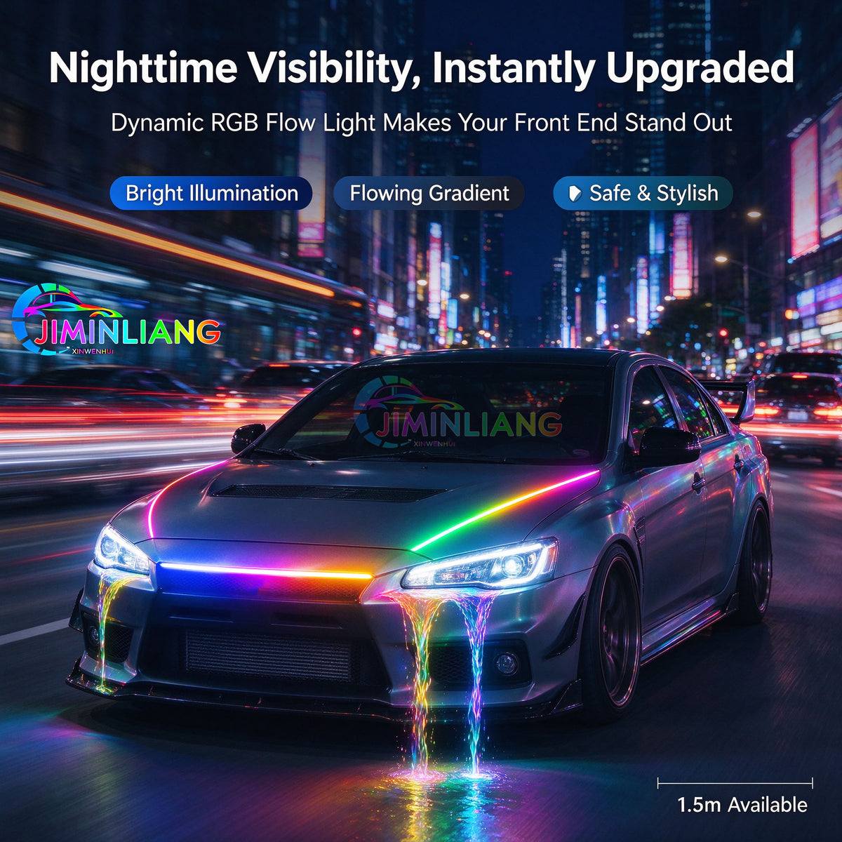 RGB Dynamic Chase Flow Car Hood Light Strip, APP & Remote Control Start Scan LED Engine Hood Strip Light,1.5M Dynamic RGB Car Hood LED Light Strip, IR Remote Control Flowing Scan Hood Light, Waterproof Flexible Neon Light Strip for Car Engine Cover Decor
