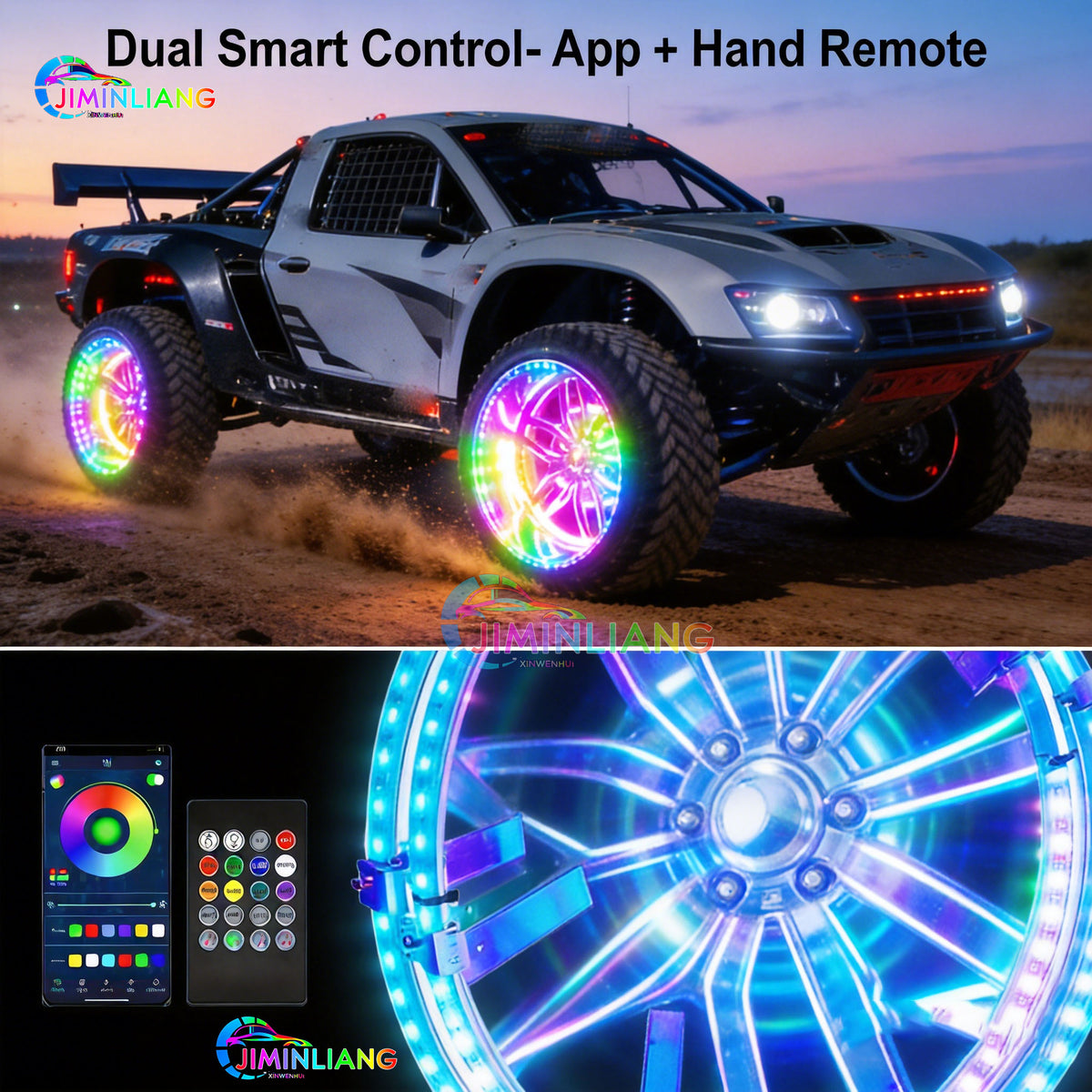 15 Inch RGB LED Wheel Ring Lights 4-Pack |  Neon Wheel Lights for Truck, Pickup, SUV, Car, Offroad  Universal Fit，Full Color LED Wheel Lights | App Controlled RGB 4-Wheel Kit， Cold Resistant Offroad Wheel Ring Lights with Music Sync