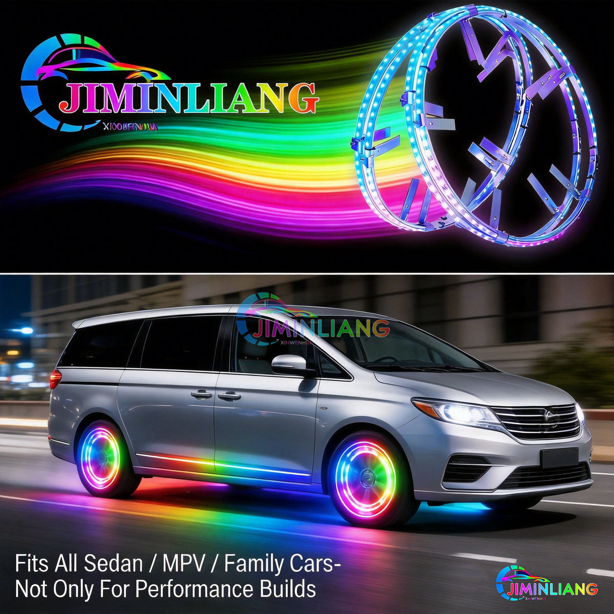 15 Inch RGB LED Wheel Ring Lights 4-Pack |  Neon Wheel Lights for Truck, Pickup, SUV, Car, Offroad  Universal Fit，Full Color LED Wheel Lights | App Controlled RGB 4-Wheel Kit， Cold Resistant Offroad Wheel Ring Lights with Music Sync