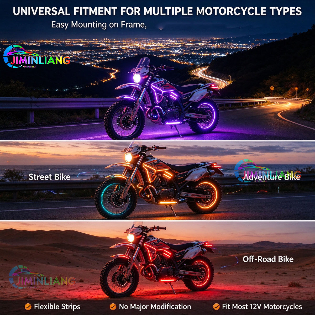 Motorcycle RGB LED light strip, APP + infrared remote control, IP67 waterproof neon LED lighting kit, cruising vehicle, 12V motorcycle atmosphere lighting set, multi-mode flowing decorative light, suitable for Harley off-road motorcycles and scooters