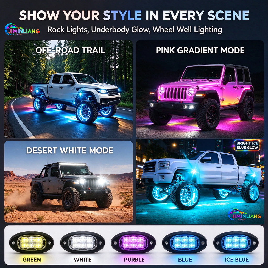 8 Pods RGB Rock Lights, 15 LED Per Pod Bluetooth App Control Music Sync Underbody Glow Light Kit, IP67 Waterproof Underglow Neon Light for Pickup Truck Off-Road SUV ATV， Offroad Truck Underbody Lights，