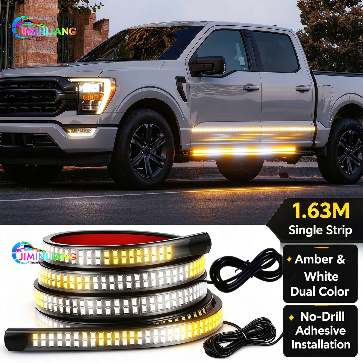 LED Side Step Light, Running Board Light, Amber White Sequential LED Running Board Side Step Lights for Pickup , Pickup Truck, for Pickup SUV, Jeep, F150, Waterproof, Remote Control，Offroad Truck , Amber White Sequential Running Board Lights,