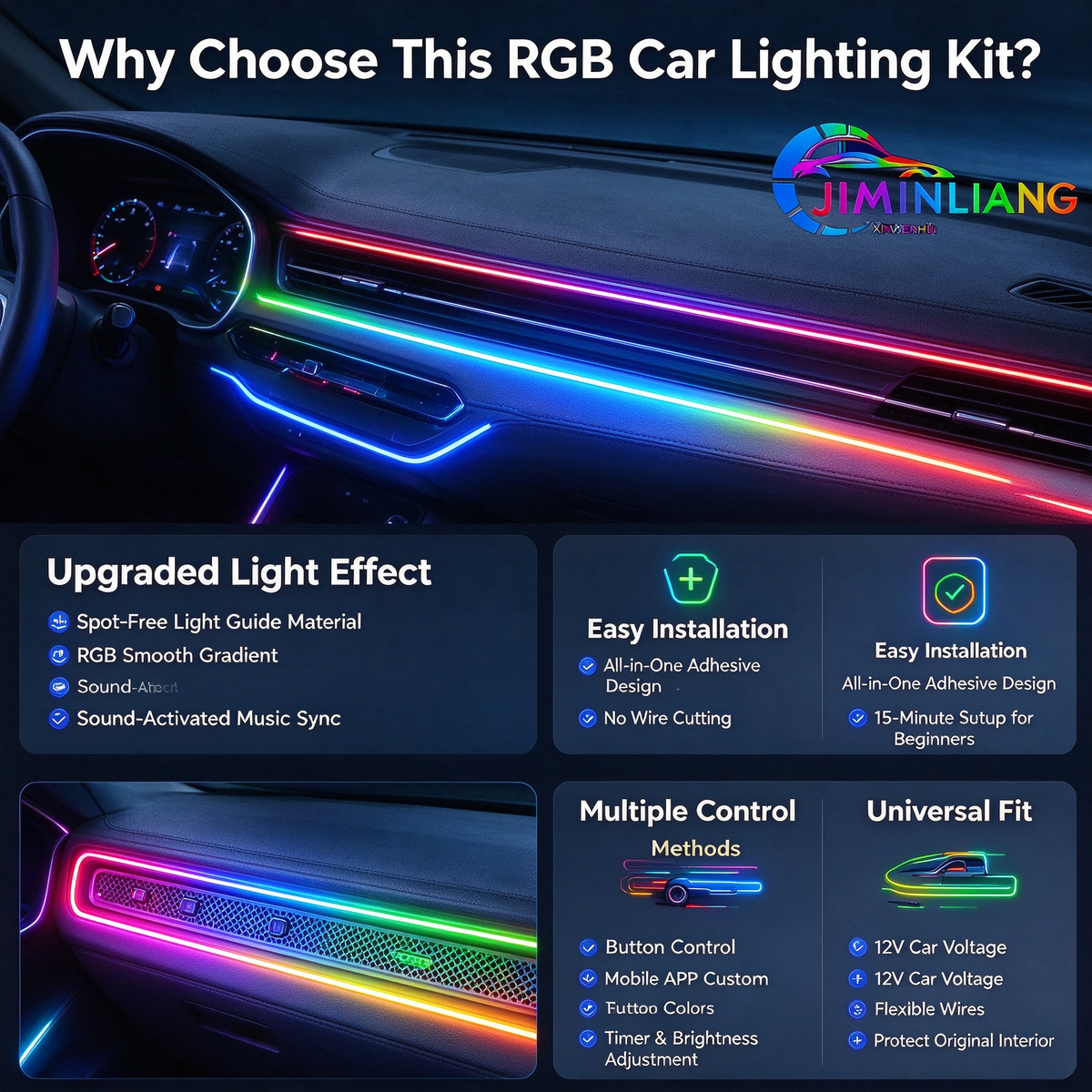 Car Interior Ambient Light, RGB Strip Light, Sound Active, App Control, Car Neon Light, RGB Car Interior Ambient Light Strip, Active Neon Atmosphere Light, Car Dash Door Footwell Light For All Vehicles, Sound Sync Music Mode LED Strip Light