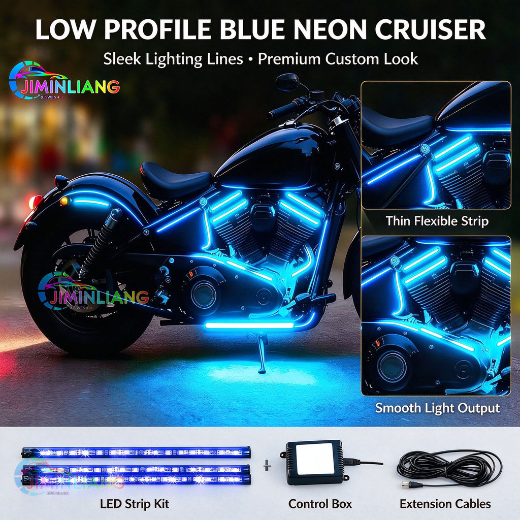 Motorcycle RGB LED light strip, APP + infrared remote control, IP67 waterproof neon LED lighting kit, cruising vehicle, 12V motorcycle atmosphere lighting set, multi-mode flowing decorative light, suitable for Harley off-road motorcycles and scooters