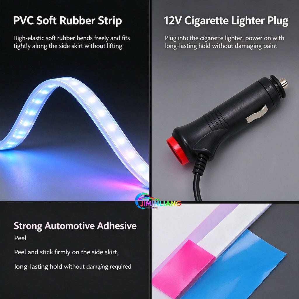 Car Underglow Lights, RGB LED Strip Light, Side Skirt Light, 12V, Cigarette Lighter, No Wiring, Neon Light, Dreamcolor， RGB Car Side Skirt Underglow Lights, Dreamcolor Flowing LED Strip Light, Waterproof Neon Light for All Cars SUV Truck Off-Road