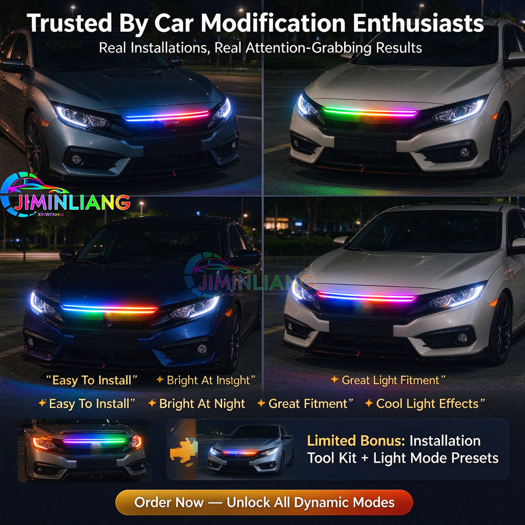 RGB Dynamic Chase Flow Car Hood Light Strip, APP & Remote Control Start Scan LED Engine Hood Strip Light,1.5M Dynamic RGB Car Hood LED Light Strip, IR Remote Control Flowing Scan Hood Light, Waterproof Flexible Neon Light Strip for Car Engine Cover Decor