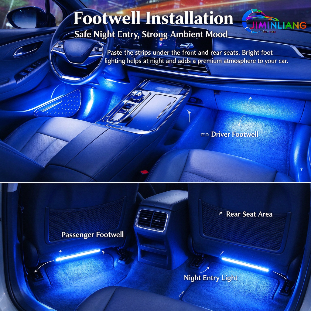 car interior lights, USB car ambient light, RGB car footwell lights, app control, music sync, 4 pcs，RGB Car Interior Lights, USB Powered Car Ambient Footwell Lights,