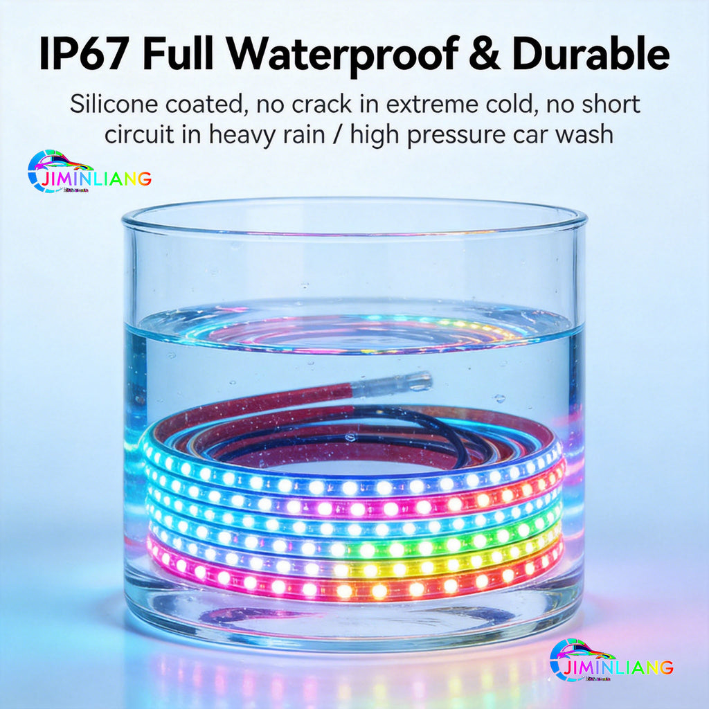 RGB Car Underglow LED Strip Light Kit - App + IR Remote Dual Control, 16 Million Custom Colors, Music Sync Mode,12V Universal No Cut Wiring For All Cars SUV Truck， Flexible Silicone RGB Car Underglow LED Light Strip Kit Universal For Sedan SUV EV,