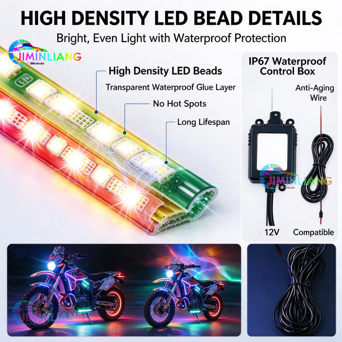Motorcycle RGB LED light strip, APP + infrared remote control, IP67 waterproof neon LED lighting kit, cruising vehicle, 12V motorcycle atmosphere lighting set, multi-mode flowing decorative light, suitable for Harley off-road motorcycles and scooters