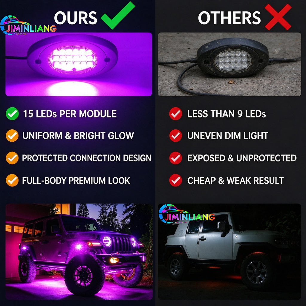 8 Pods RGB Rock Lights, 15 LED Per Pod Bluetooth App Control Music Sync Underbody Glow Light Kit, IP67 Waterproof Underglow Neon Light for Pickup Truck Off-Road SUV ATV， Offroad Truck Underbody Lights，