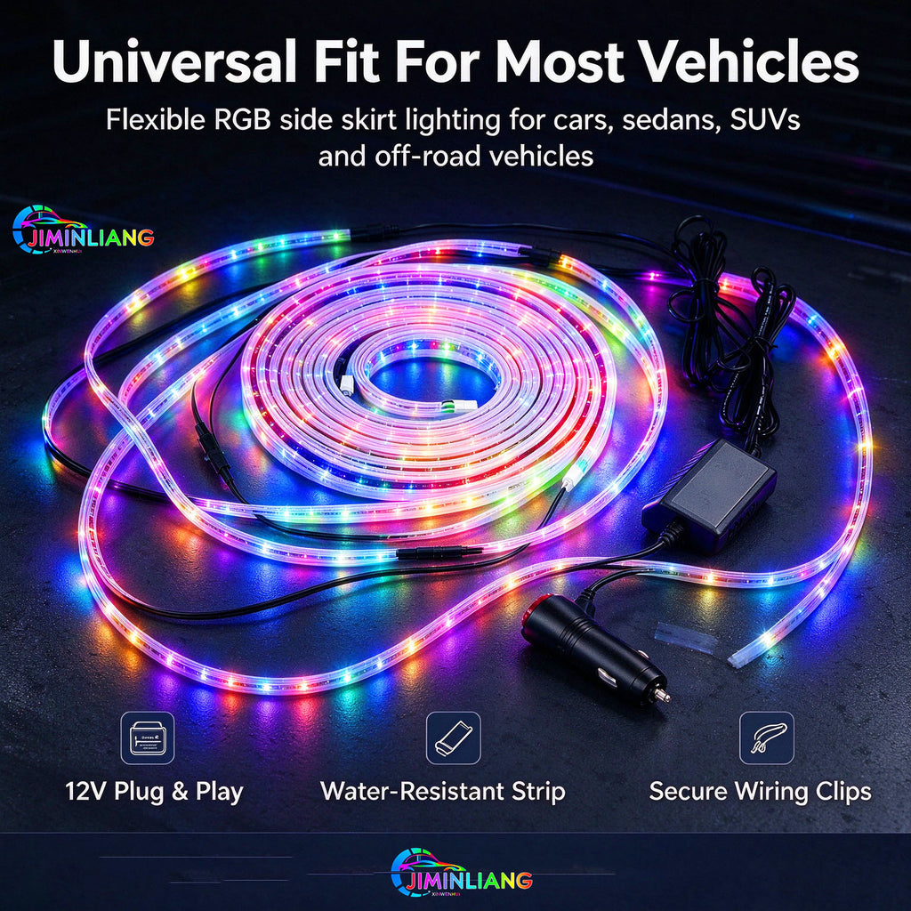 Car Underglow Lights, RGB LED Strip Light, Side Skirt Light, 12V, Cigarette Lighter, No Wiring, Neon Light, Dreamcolor， RGB Car Side Skirt Underglow Lights, Dreamcolor Flowing LED Strip Light, Waterproof Neon Light for All Cars SUV Truck Off-Road